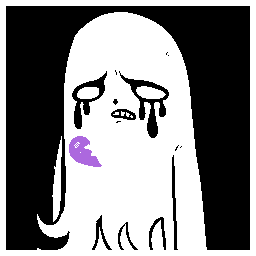 Pixel art portrait of a crying ghost with half a heart.