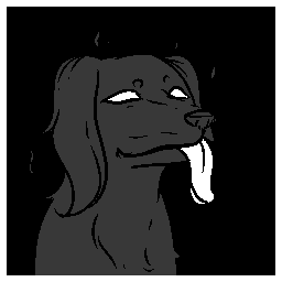 Pixel art portrait of a shadowy dog.