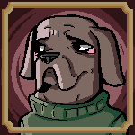 Pixel portrait of an anthropomorphic Mastiff.
