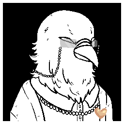 Pixel art portrait of a anthropomorphic crow who works at the post office