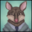 Pixel art portrait of a anthropomorphic possum who is a strong leader and loves business
