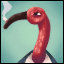 Pixel art portrait of a anthropomorphic red bin chicken who is smoking